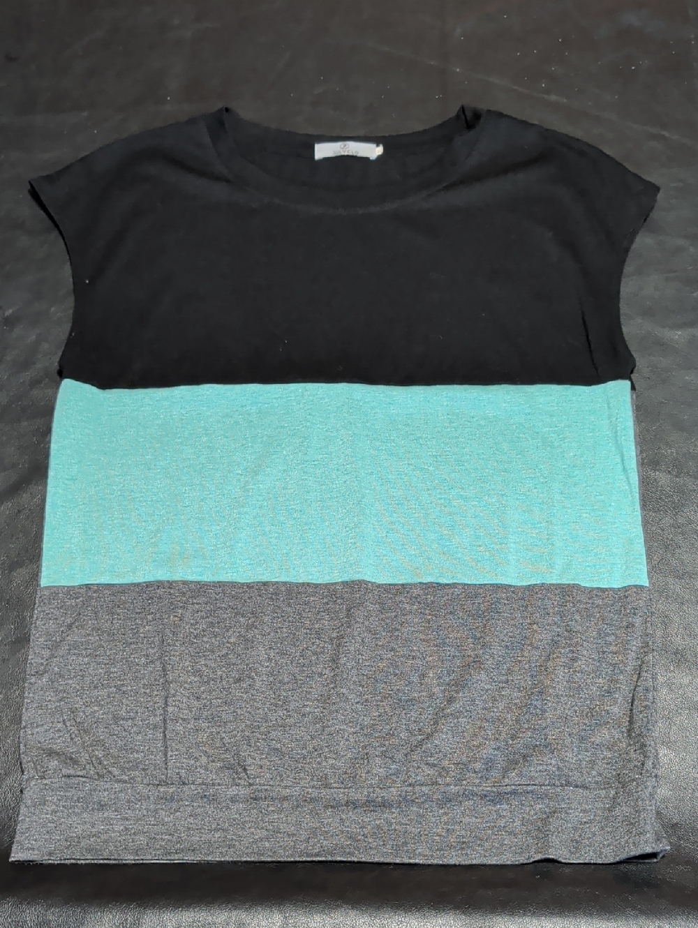 Color block Short-Sleeve Top - Black, Teal & Gray